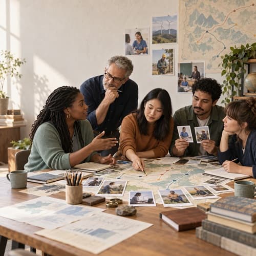 People considering work, evidence, and possible career paths together