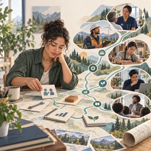 A person exploring possible work directions from a set of skills